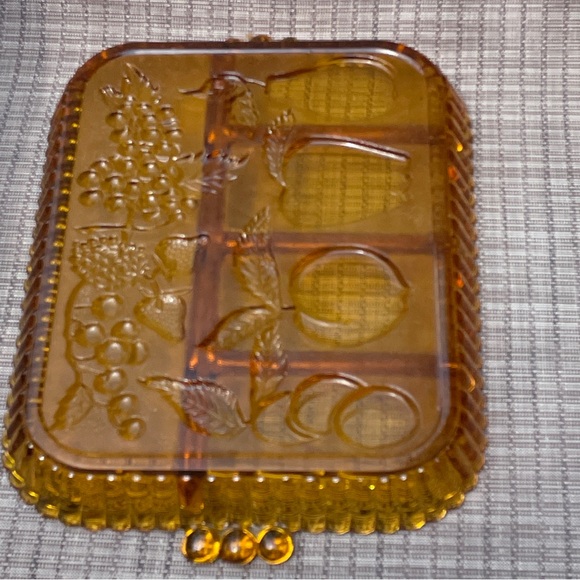 INDIANA GLASS AMBER DEPRESSION DIVIDED RELISH SERVING TRAY MID CENTURY MODERN - Picture 7 of 7